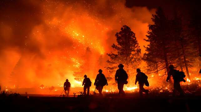 Firefighters battling massive wildfire at night