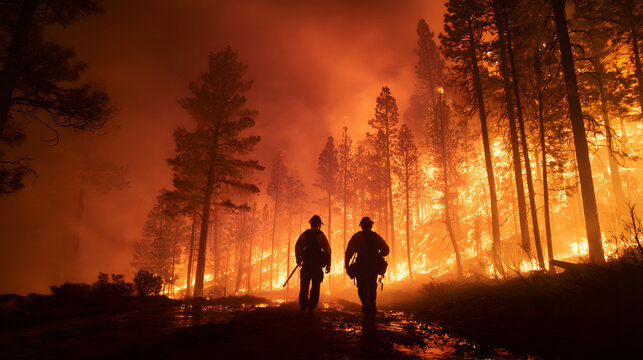 Firefighters battling massive wildfire at night