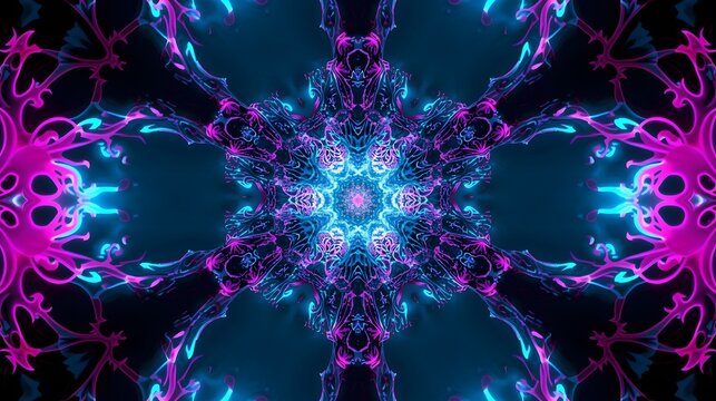 Neon Coral Fractal Mandala  Wallpaper Background 
