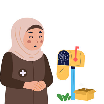 Muslim Woman Checking Mailbox Illustration Vector