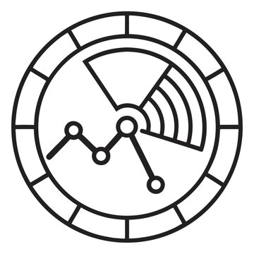 Circular icon of financial chart data with radial radar scanner analysis circular business monitoring technology information
