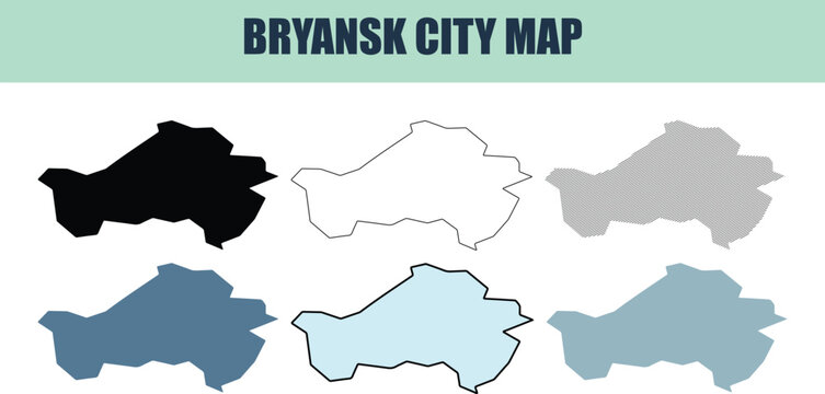 Bryansk city map six style fill stock fill stock and line art variations on white background