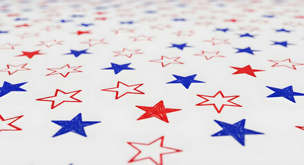 Fototapeta premium Red and blue stars pattern on white background