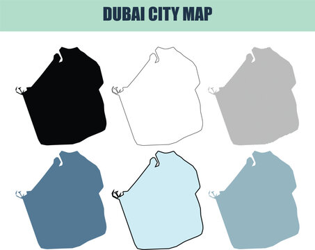Dubai city map silhouette in six style fill stock fill stock and line art variations for graphic design