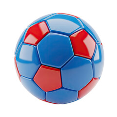 Fototapeta premium A shiny blue and red soccer ball isolated on a white background.