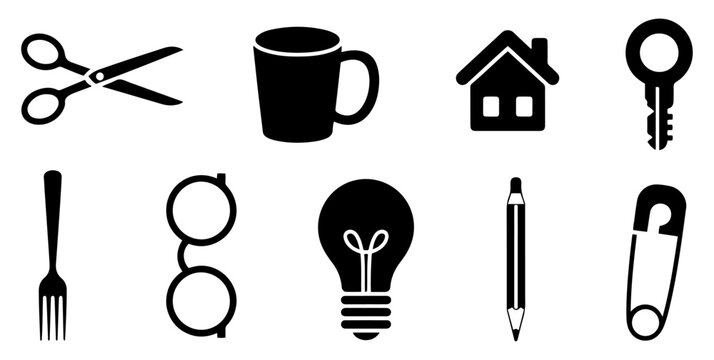 office everyday objects silhouette icon set