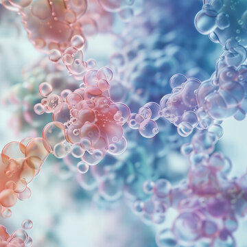 Abstract molecular structure, microscopic liquid bubbles network, biotechnology science background, soft pastel colors
