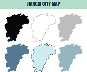 Fototapeta premium Jiangxi City Map in six style fill stock fill stock and line art variations for informational use