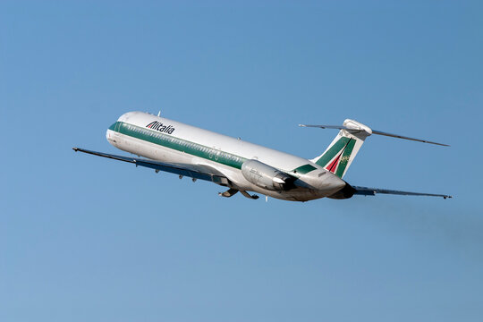 Luqa, Malta - July 17, 2007: Alitalia McDonnell Douglas MD-82 (DC-9-82) (REG: I-DAWO) taking off from runway 31.