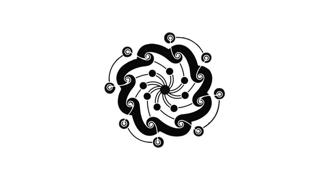 Geometric pattern forms a circular abstract design with interconnected nodes.