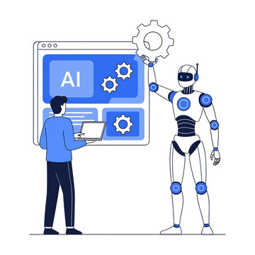 Human and ai collaboration futuristic vision technology innovation vector illustration
