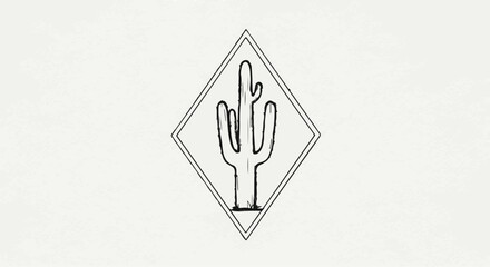 Cactus stands inside a diamond frame as a minimalist botanical graphic illustration. © Moheeb