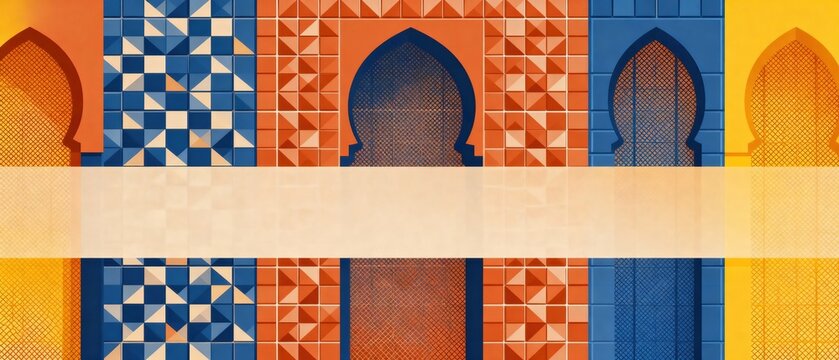 Vibrant Bazaar Wall with Ornate Arches and Colorful Tiles in Traditional Middle Eastern Architecture, high detail commercial stock image with clean composition, natural lighting, modern aest siyam