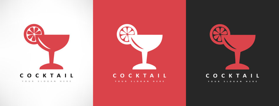 glass of cocktail with a slice of citrus logo vector	
