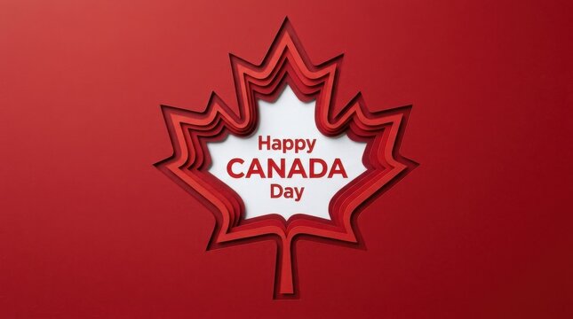 Minimalist Happy Canada Day Graphic with Red Maple Leaf