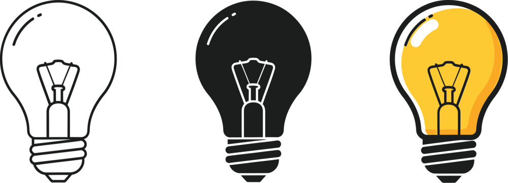 Three stylized lightbulb icons showing different colors for creative concepts