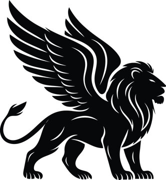 Majestic griffin illustration a black and white heraldic creature silhouette icon design
