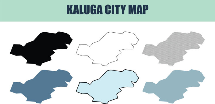Kaluga city map presented in six style fill stock fill stock and line art variations against a clean background