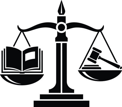 Scales justice with book and gavel symbol law and legal system silhouette icon design