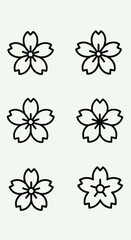 Fototapeta premium Set of Six Cherry Blossom Icons, Simple Line Art, Japanese Sakura Flower Vector Graphics
