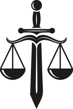 Scales justice with sword symbol legal authority silhouette icon design