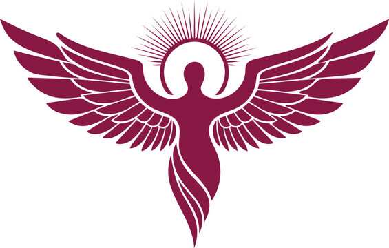 Winged figure silhouette red color icon symbol freedom spirituality and