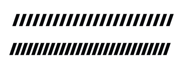 Fototapeta premium Diagonal stripe divider lines set. Industrial slanted stripe pattern borders. Minimal black hazard style stripes. Modern geometric stripe separators.