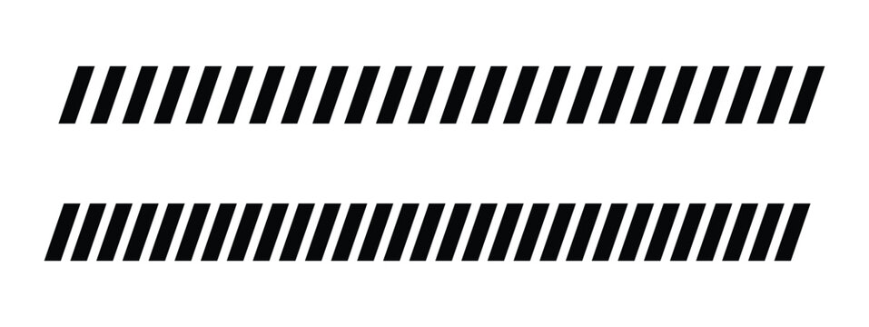 Diagonal stripe divider lines set. Industrial slanted stripe pattern borders. Minimal black hazard style stripes. Modern geometric stripe separators.