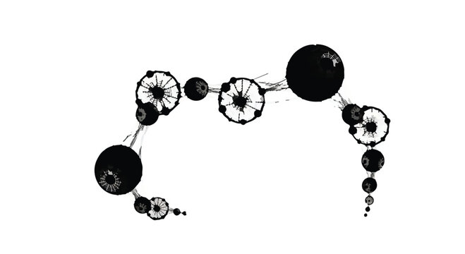 Abstract spheres connected by thin lines form a complex network of nodes.