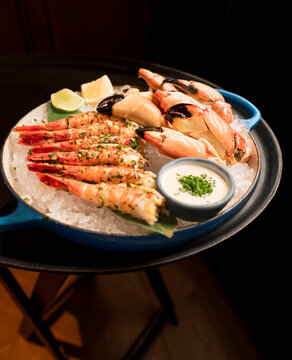 Luxury Seafood Platter with Shrimp and Crab Claws on Ice