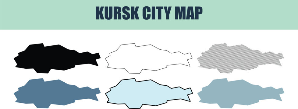 Kursk city map in six style fill stock fill stock and line art variations for navigational planning