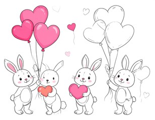 Obraz premium Bunny with Heart Balloons.