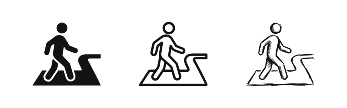 Person Walking on Path Icon Set - Journey Progress and Direction Concept