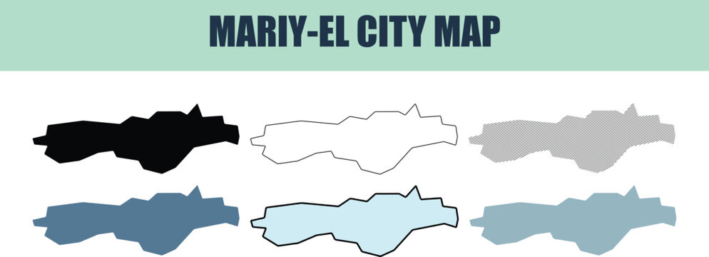 Mari El City map variations with six style fill fill stock and line art