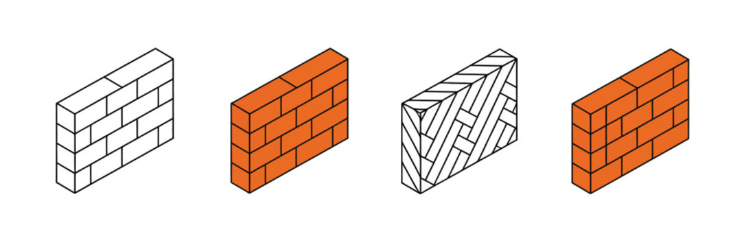 Brick wall icon vector illustrating masonry construction home building and architectural structure symbols clean minimal outline design concept