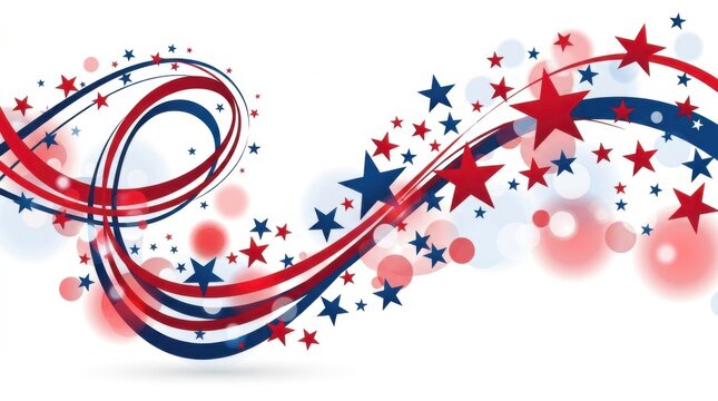 Abstract Wavy Patriotic Background with Red and Blue Stars