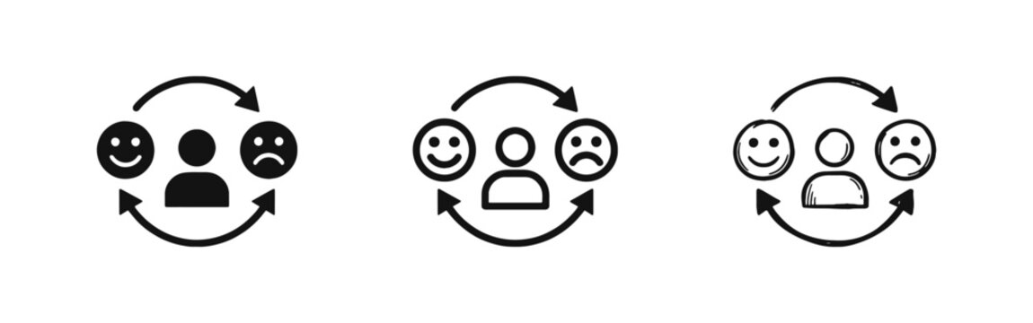 Customer satisfaction feedback icon set, sentiment analysis, mood change, rating, survey, vector illustration