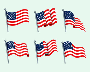 Obraz premium Collection of american flags on white background patriotic symbolism