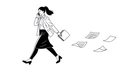 Fototapeta premium Businesswoman running with papers and phone.