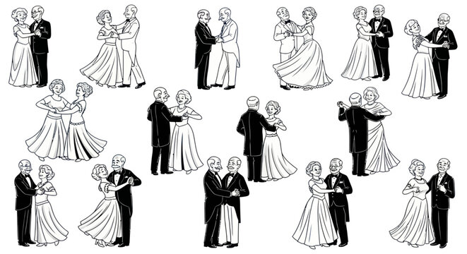 Couples in formal dance poses.