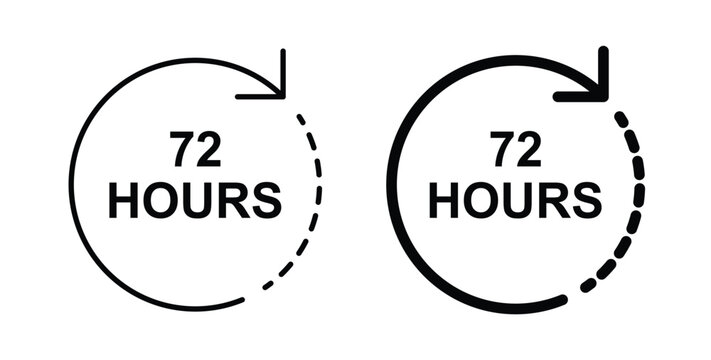 72 hours icon simple illustration set. Black and white icons