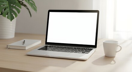 Fototapeta premium Modern workspace setup with laptop notebook and coffee mug