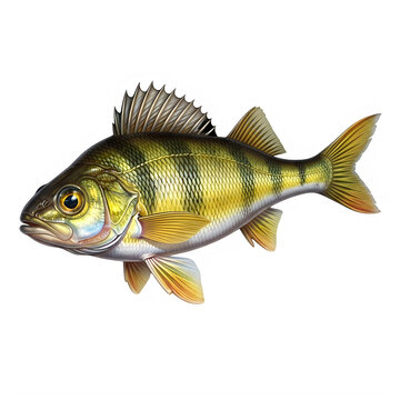 Yellow perch fish with black stripes as PNG asset