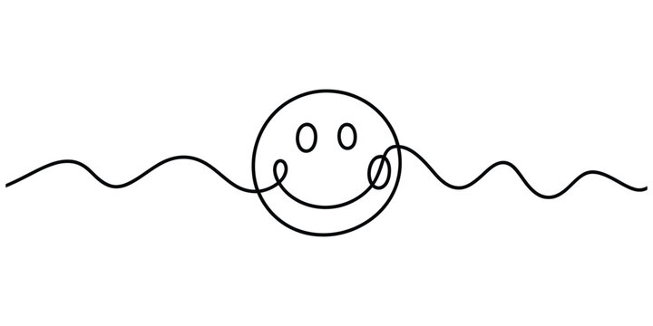 Continuous single line drawing of a happy smiley face icon