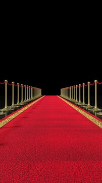 Red Carpet with Gold Stanchions and Velvet Rope - 3d 4k vertical animation (2160 x 3840px)