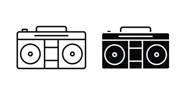 Boombox icon simple illustration set. Black and white icons