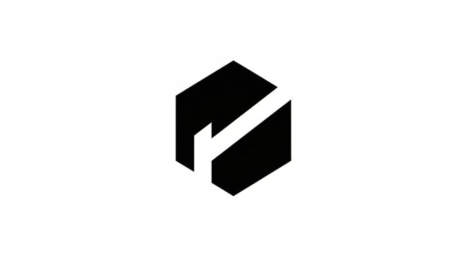 Abstract Black Hexagon with White Line Detail.