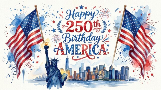 United States 250th Anniversary Celebration Graphic with Fireworks
