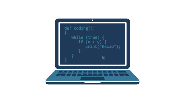 A laptop displays coding on its screen showing a programming language.