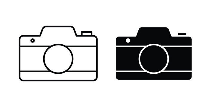 Camera button icon simple illustration set. Black and white icons